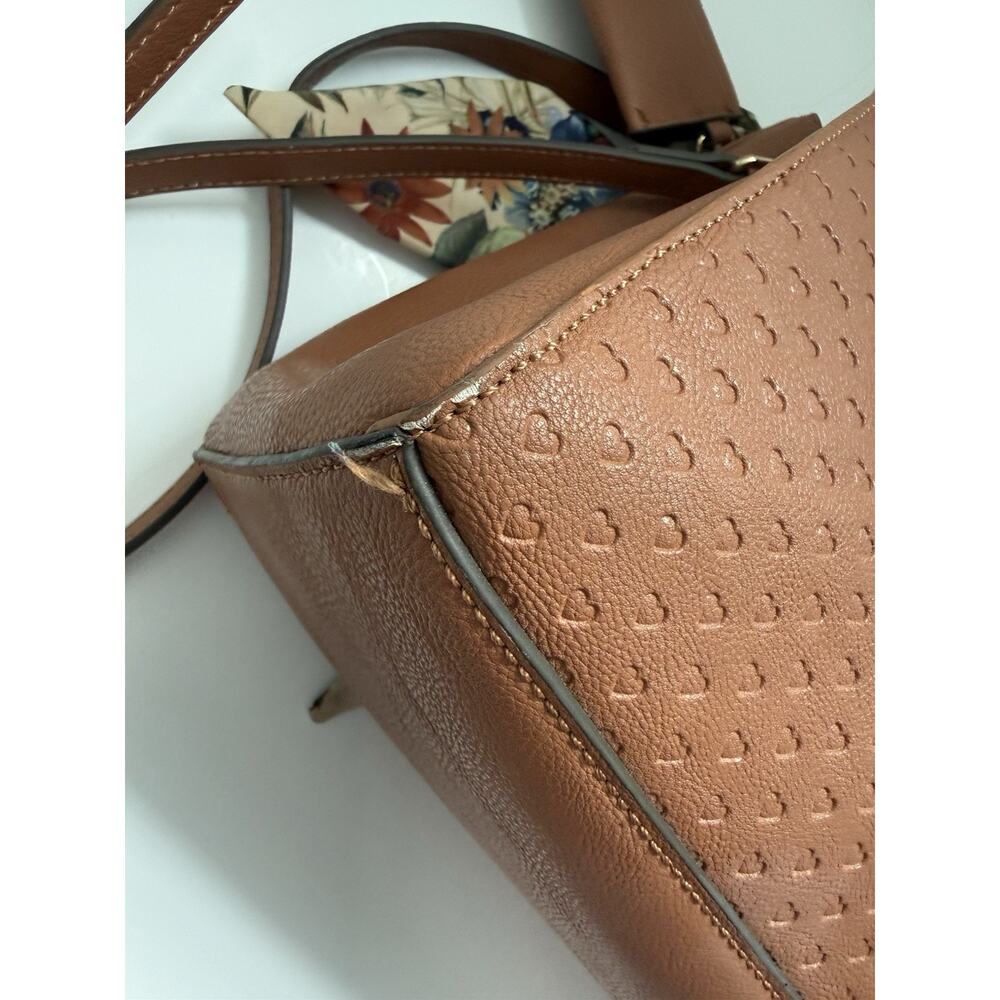 Betsy Johnson Medium Brown Heart Imprinted Tote Bag With Coin Pouch & Scarf - Picture 6 of 7